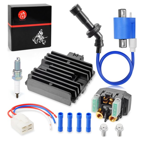 Ignition Coil Pack & Voltage Regulator Rectifier Starter Relay Spark Plugs for Yamaha Grizzly 660 YFM660F 2002-2008