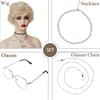 GNIMEGIL Golden Blonde Wig Short Curly Pixie Cut Wigs with Bangs for Women Natural Synthetic Layered Wigs Glasses Chain Necklace 4 Pieces Set Cosplay Wig
