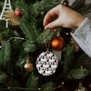 Makeup Lipstick Compact Eyeshadow Mascara Drawing Porcelain Scalloped Holiday Christmas Tree Ornament - 2.8" (7.1 cm)