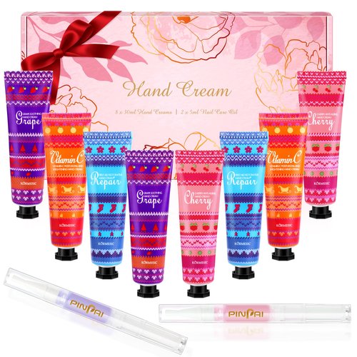 Furnizone Hand Cream Gifts for Women, 8 Pack Hand Lotion for Dry Cracked Hands, Travel Size Mini Hand Lotion with 2 Nail Care Oils, Valentines Day Bridesmaid Proposal Gifts Set