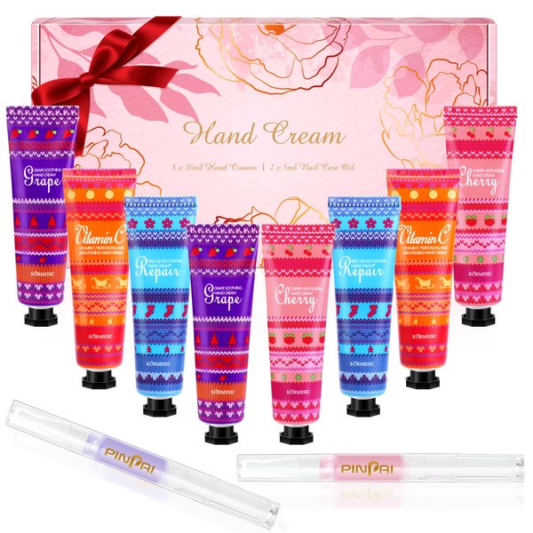 Furnizone Hand Cream Gifts for Women, 8 Pack Hand Lotion for Dry Cracked Hands, Travel Size Mini Hand Lotion with 2 Nail Care Oils, Valentines Day Bridesmaid Proposal Gifts Set