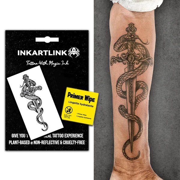 INKARTLINK Semi Permanent Tattoos, realistic temporary tattoos, suitable for cool boys and girls, waterproof and non-reflective, exquisite packaging, unique design(Snake 1)