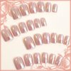 24Pcs Blush Chrome Short Square Press on Nails, Glossy Rouge False Nails Gel Glue on Nails with Mirror Metal Design, Sparkly Metallic Manicure Art Acrylic Fake Nails Stick on Nails for Women Girls