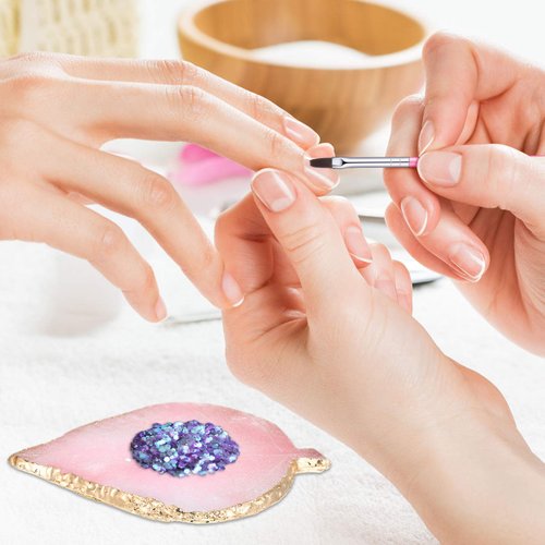 21 Pieces Nail Tools Kit, Resin Nail Palette Leaf Shape Mixing Palette and 20 Pieces Nail Design Brushes Golden Edge Resin Nail Holder Nail Gel Polish Colors Mixing Pallet (Pink)