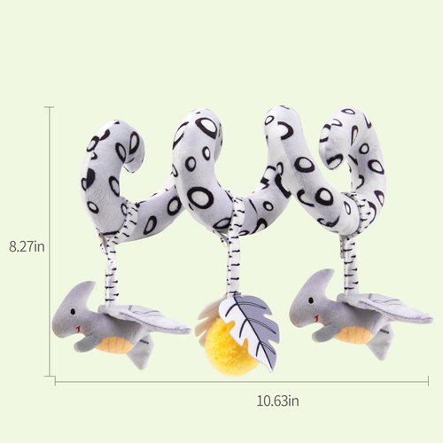 Baby Car Seat Toys, Car Seat Toys for Babies 0-6 Months, Black and White Spiral Activity Carseat Toys for Infant 0-3 Months, Stroller Toys for Babies 0 3 6 9 12 Months, High Contrast Baby Toys (Dino)