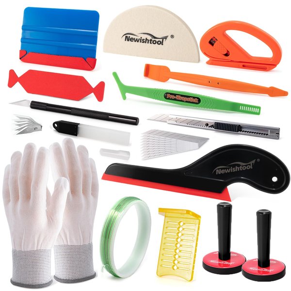 NEWISHTOOL Vinyl Wrap Tool Kit Window Tint Tools Car Wrap Kit Includes Magnet Holders, Knife Tape, Window Tint Squeegee, Vinyl Squeegee & Wrap Knife Blades for PPF, Car Wrapping Installing