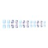 Press On Nails Short, Acrylic Nails Press on, Short Square Press on Nails Fake Nails Glossy Blue False Nails with Flowers Press ons Designs Artificial Nails Stick on Nails for Women 24Pcs