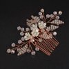 Jumwrit Rose Gold Bridal Hair Comb Wedding Rhinestone Hair Comb Handmade White Flower Hair Comb Headpiece Bride Hair Accessories for Wedding Women Bridesmaid（Rose Gold）
