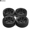 Chanmoo 1/10 RC Rally Racing Tires Rubber On Road Car Tyres and Plastic Wheels Rims 12mm Hex for 1:10 Scale RC Drift Car Tamiya HPI KYOSHO XV02 XV01 TA06 TT01 TT02 PTG2 RC On-Road Car 4PCS (Black)