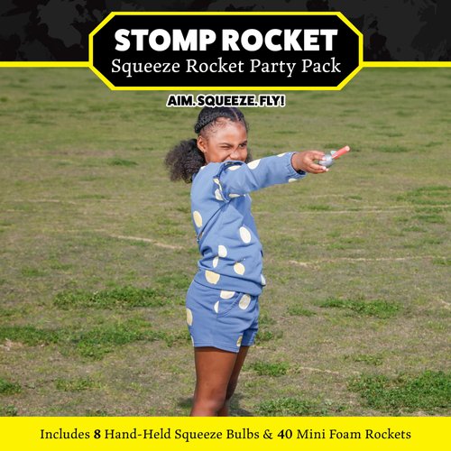 Stomp Rocket Squeeze Rocket 8 Player Party Pack - Includes 8 Launchers, 40 Soft Foam Rockets - Rocket Launcher STEM Gift - Ages 4 & Up - Fun Backyard & Outdoor Kids Toys Gifts for Boys & Girls