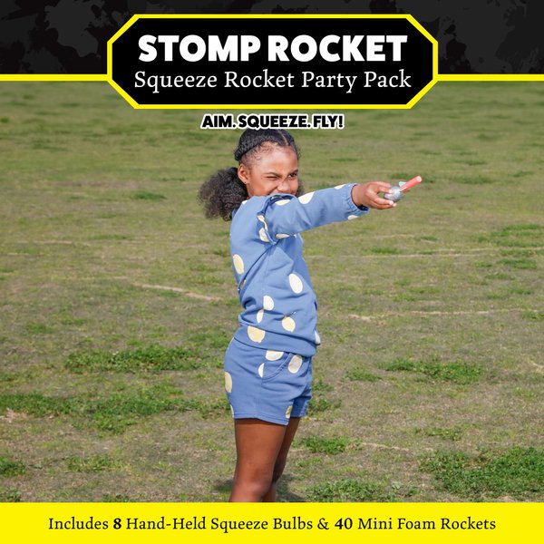 Stomp Rocket Squeeze Rocket 8 Player Party Pack - Includes 8 Launchers, 40 Soft Foam Rockets - Rocket Launcher STEM Gift - Ages 4 & Up - Fun Backyard & Outdoor Kids Toys Gifts for Boys & Girls