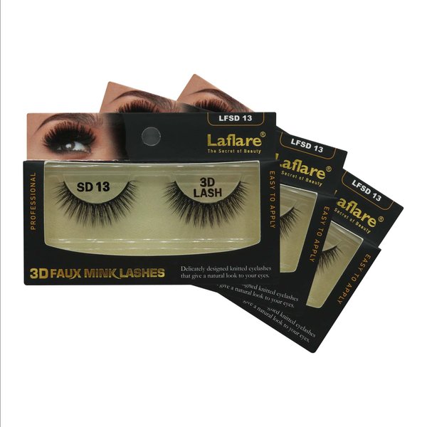 Laflare Silk Lashes 3D FAUX MINK Eyelashes, Light, Reusable, Handmade, Natural Looking, Professional Easy to Apply Eyelashes in a Knitted Style2-3 PACKS BUNDLE SPECIAL (3, SD13)