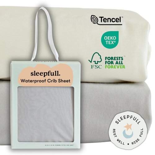 Sleepfull Waterproof Crib Sheet & Toddler Bed Fitted Sheet + Mattress Protector - Soft Eco-Friendly & Hypoallergenic - Made for All Skin Types - Fits Standard Crib Mattress 28"x 52" (Gray)