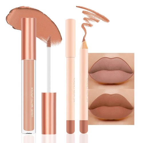 BINGBRUSH Colors Liquid Matte Lipstick and Lipliner Pack Set, Lip Tint Long Lasting 24 Hour Waterproof Velvet Nonstick Cup Lipgloss Lip Stain Pigmented Lip Makeup Gift Sets (1Pc 02#)