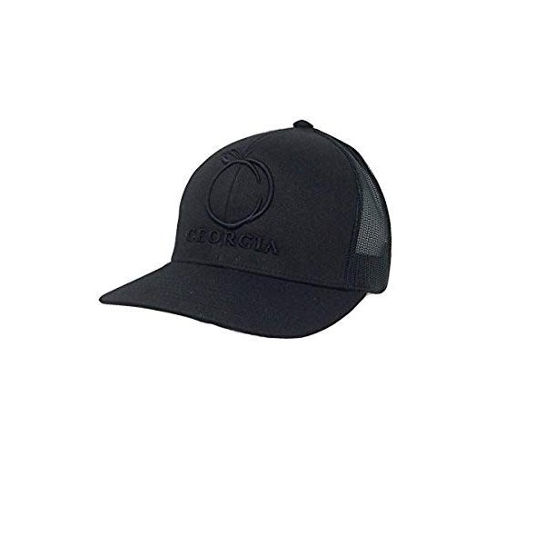 Georgia Peach Trucker Hat-Black Cap with Black Mesh and Black Embroidery
