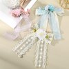 AWAYTR 3pcs Flower Hair Bow Clips for Women Girls Hair Ribbon with Flowers Lance Satin Floral Bow Clips with Long Tail(off-white/blue/pink)