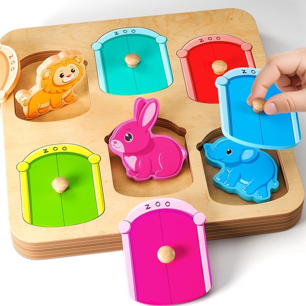Wooden Animal Peg Puzzle : Baby Puzzles 12-18 Months, Montessori Baby Toys for 1 Year Old, Preschool Learning Activities for Toddlers 1-3, Christmas Birthday Gifts for Boys, Girls
