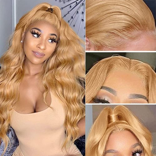 UMEGOOD 250% Density 13x6 HD Transparent Lace Front Wigs Human Hair Hair Pre-Plucked 13x6 Blonde Body Wave Glueless Light Brown Lace Front Wigs Human Hair