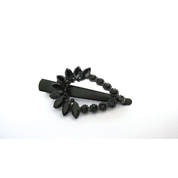 Generic Medium black metal black crystal hair pin alligator clip