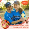 Blushtier 12 Pcs Softball Foldable Travel Mirror Hair Brushes Round Portable Folding Pocket Hair Brush Mini Hair Comb with Compact Makeup Mirror for Women Girls Softball Team Gift Sport Party