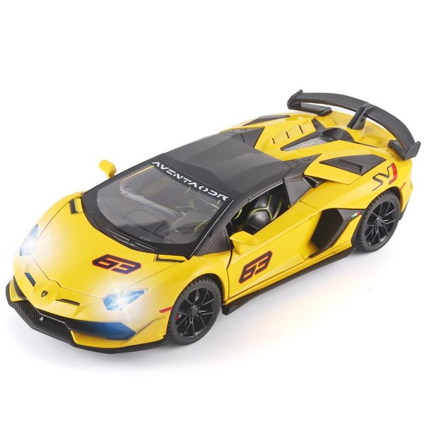OANMYJJO Boy Toy Sports Car 1/22 Lambo SVJ 63 Metal Die Cast Car Toys，Model Cars with Detachable Roof，Toy Car with Sound Light and Pull Back，for Kids Age 3 Year and UP（Yellow）