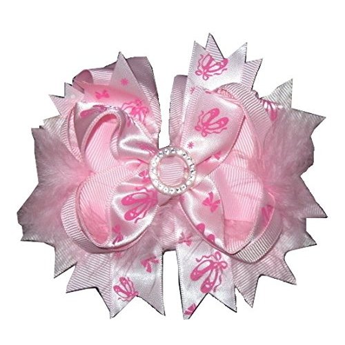 NEW "BALLET SLIPPERS" Fur Hairbow Alligator Clips Girls 5 Inch Bows Dance Ballerina Pink