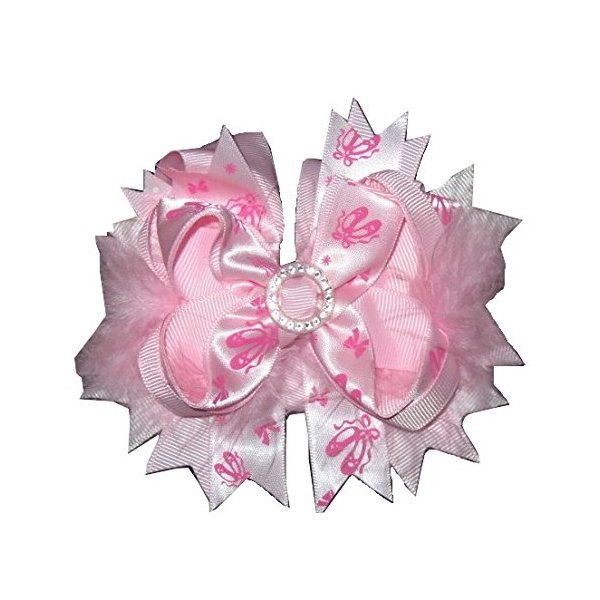 NEW "BALLET SLIPPERS" Fur Hairbow Alligator Clips Girls 5 Inch Bows Dance Ballerina Pink