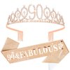 YARIEW 90th Rose Gold Crown + 90 & Fabulous Birthday Sash + Pearl Pin Set, 90th Birthday Sash and Tiara for Women, 90th Birthday Decorations for Women, Happy 90th Birthday Gifts for Women