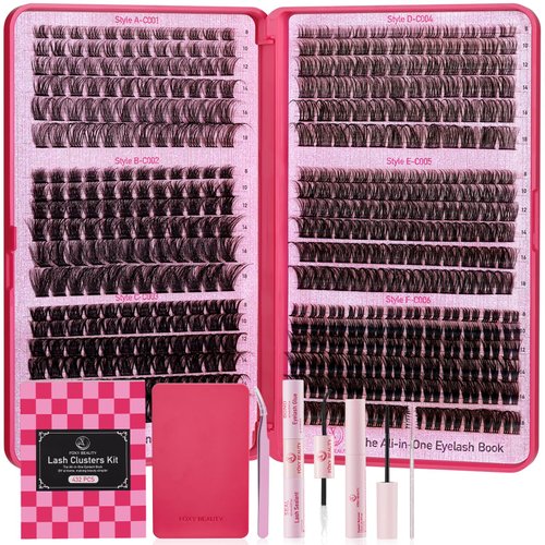 Lash Clusters Kit 432Pcs,8 10 12 14 16 18 MIX Wispy Lashes Cluster Lash Extension Kit With Lash Bond and Seal,Eyelash Remover, Applicator, Eyelash Books DIY at Home