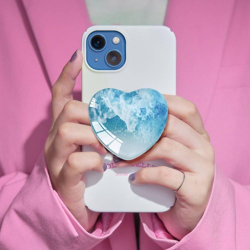 Ksadiye Moblile Phone Grip Heart Glass Holder for Smartphones and Tablets, Cell Phone Collapsible Expandiing Stand（Wave Ocean