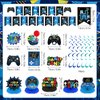 Video Game 10th Birthday Party Decorations Blue Black Happy Birthday Level 10 Banner Backdrop Honeycomb Centerpieces Hanging Swirls Tissue Paper Pompoms for Boy 10 Years Old Game Controller Supplies