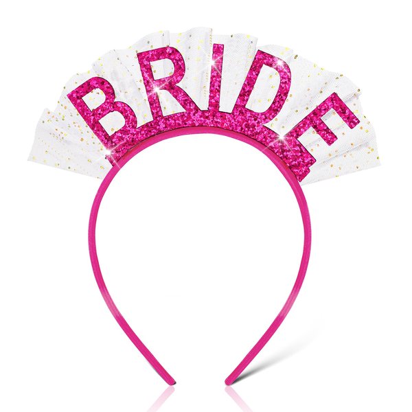 CIEHER Bride Headband for Bachelorette Party Decorations Bridal Headband Bride Crown Bridal Shower Decorations - Rose Pink