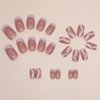 ANDGING French Tip Press on Nails Pink Coffin Short Medium Glue on Nails with Glitter Gold Striped Design Gel Acrylic Fake Nails for Wedding False Nails Women Manicure Stick on Nail with Glue AL668I8