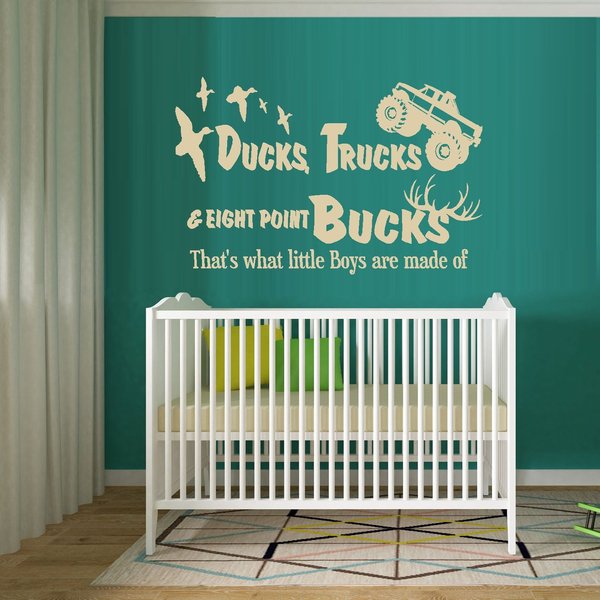 BestPricedDecals Ducks, Trucks and Eight Point Bucks~ That's What Little Boys are Made of: Children Wall Decal (Beige 26" x 36")