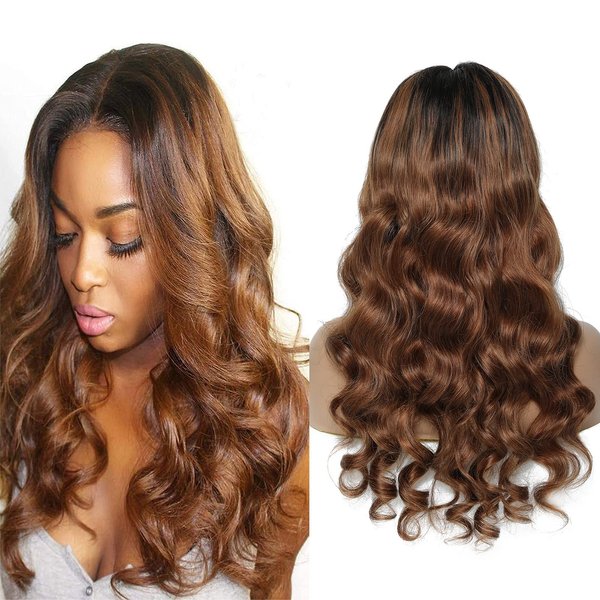 NC Body Wave Lace Front Wigs Human Hair 4x4 Colored Ombre Middle Part Closure For Black Women 100 Percent Unprocessed Brazilian Virgin T1b30 Color(30inch)