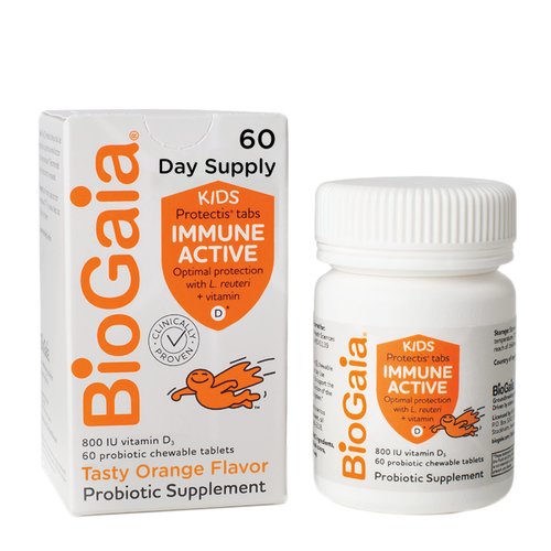 BioGaia Protectis Immune Active Kids Probiotic | Probiotic + Vitamin D | Supports Immune, Digestive & Overall Health | Kids Probiotic | Orange Chewable Tablets | 60 Day Supply