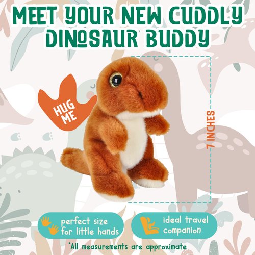 Forest & Twelfth 7” T-Rex Dinosaur Stuffed Animal Plush Toys, Cute, Ultra Cuddly, Huggable Soft Dino Toy, Nursery Decor, Baby Shower Decorations, Birthday Gift for Boys and Girls (7" T-Rex)
