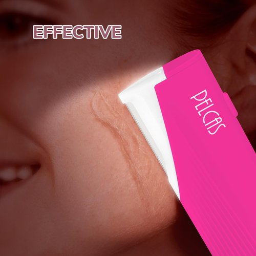 PELCAS Electric Dermaplaning Tool Kit with LED Light, Mini Face Dermaplaning Razor with 6 Replace Blades, Painless 3 Speeds Facial Peach Fuzz, Exfoliation & Hair Removal System for Women BV18-712