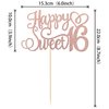 1 PCS Happy Sweet 16 Cake Topper Glitter 16th Birthday Cake Pick Cheers to 16 Years Birthday Cake Decoration for Happy 16th Birthday Anniversary Party Decorations Supplies Rose Gold