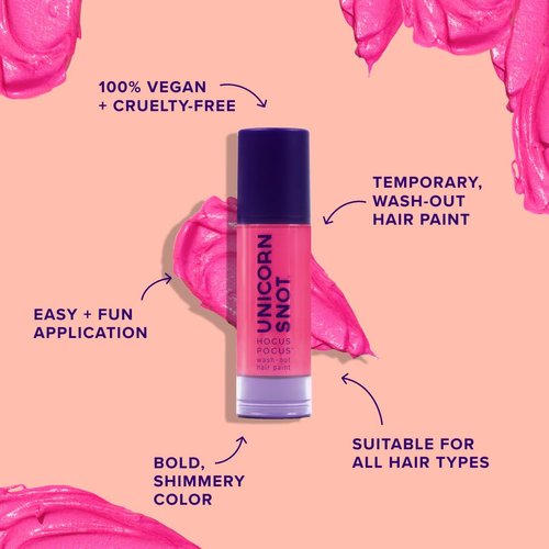 Unicorn Snot Hocus Pocus Temporary Hair Color: Washable & Easy to Remove Hair Paint for all Hair Types - for Anime Cosplay, Festival Rave Party - Cruelty-free & Vegan, 1.06oz (Tap Tap/Bright Pink)