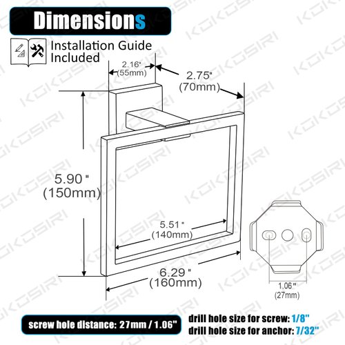 KOKOSIRI Hand Towel Ring Shower Towel Hanger Holder Bath Towel Holder Bathroom Lavatory Stainless Steel Wall Mount, Matte Black, B3004BK