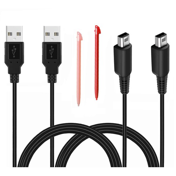 2 Pcs 3.9ft USB Charger Cable Compatible with Nintendo 3DS/ 2DS, Play and Charge Charging Cord Compatible with Nintendo New 3DS XL/ New 3DS/ New 2DS XL/ New 2DS/ 2DS XL/ 2DS/ DSi/ DSi XL with 2 Stylus