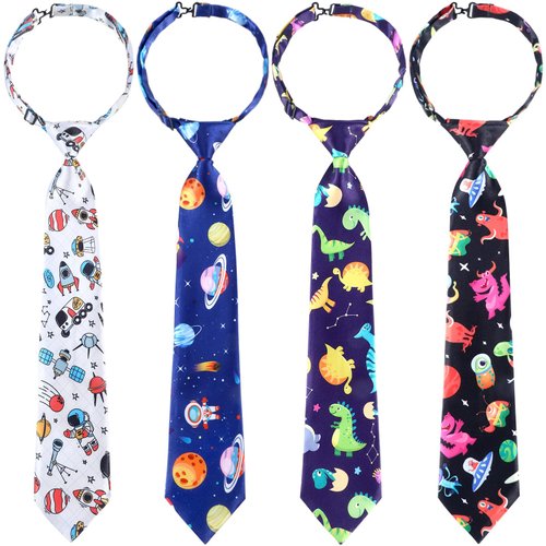 Geyoga 4 Pcs Boys Pre-tied Zipper Ties Adjustable Toddler Neck Tie for Formal Wedding Graduation School Uniforms(Cute Style)