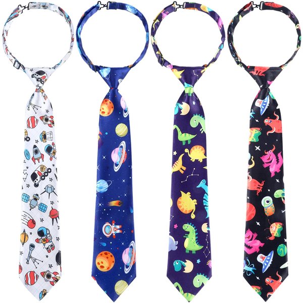 Geyoga 4 Pcs Boys Pre-tied Zipper Ties Adjustable Toddler Neck Tie for Formal Wedding Graduation School Uniforms(Cute Style)