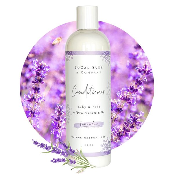 SoCal Suds & Company - Organic Baby & Kids Conditioner - Moisture Baby Hair Conditioner - Gentle Natural Vitamin Rich Ingredient Organic Oils for Babies and Kids Sensitive Scalp - Lavender, 12oz