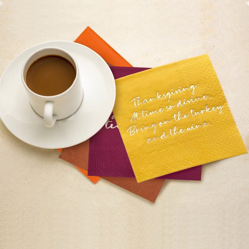 Thanksgiving Party Supplies, Golden Autumn Paper Beverage Napkins, Paper Cocktail Napkins for Autumn Party Decorations and Thanksgiving Party Decorations, 4 Assorted Colors , 80 Pack