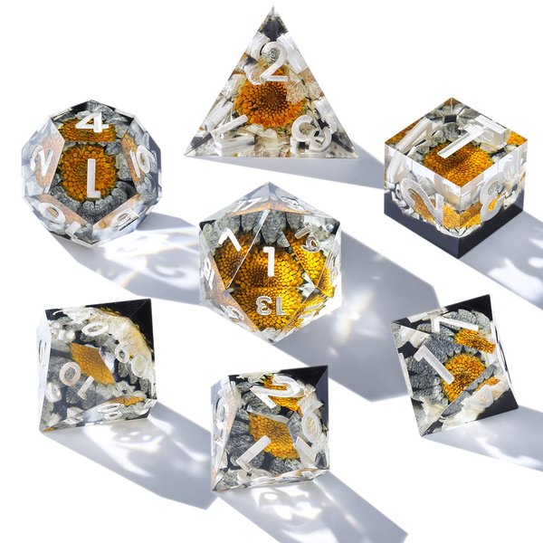 AUSPDICE DND Dice, Dungeons and Dragons Dice Set, 7-Die Polyhedral Resin D&D Dice Set with Sharp Edges and Beautiful Inclusions for Tabletop RPG Player (Eternal Flower)
