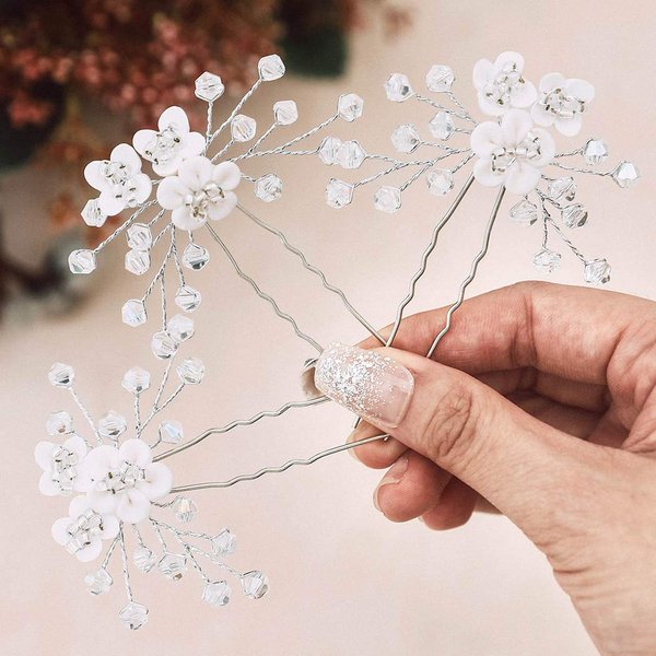 JEWEKY Wedding Flowers Hair Pins Silver Bridal Hair Pieces Floral Hair Accessories for Women
