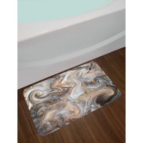 Ambesonne Marble Print Bath Mat, Retro Style Paintbrush Colors in Marbling Texture Watercolor Art, Plush Bathroom Decor Mat with Non Slip Backing, 30.2" x 20", Sand Brown and Pale Grey
