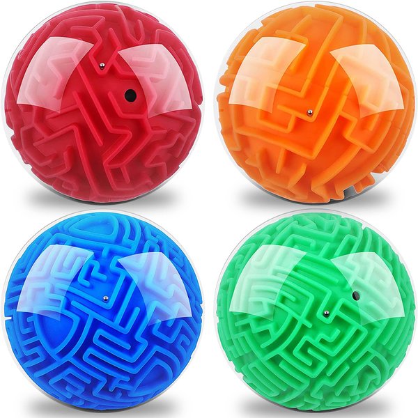 Gamieac 3D Maze Ball Puzzle Games for Kids, Set of 4, Includes 4 Brain Teaser Puzzles in Varying Difficulty Levels, Stress Relieving Travel and Brain Games for Kids and Adults